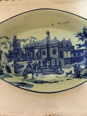 Vintage Victoria Ware Ironstone Flow Blue White Double Handle Oval Serving Dish